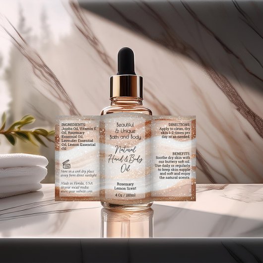 Gold Waves Product Label 4oz Oliedruppelaar of Fle