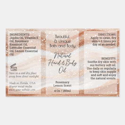 Gold Waves Product Label 4oz Oliedruppelaar of Fle (Voorkant)