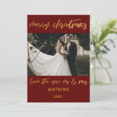 Gold Waves Vrolijk Kerstfeest Nieuwe Mr. & Mrs. Bo Feestdagenkaart (Staand voorkant)