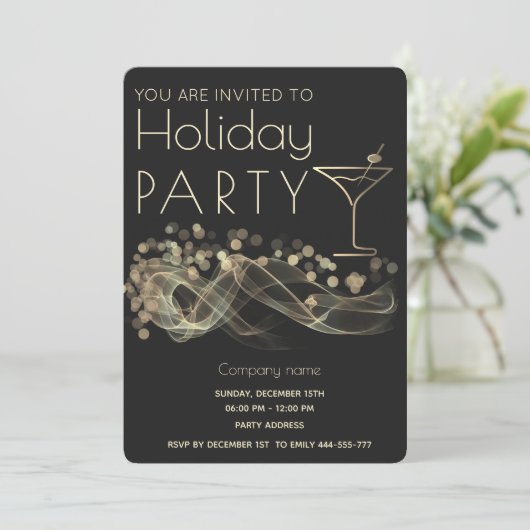 Gold wavy bokeh cocktail corporate Vakantie partij Kaart (Staand voorkant)