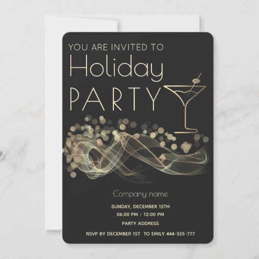 Gold wavy bokeh cocktail corporate Vakantie partij Kaart (Voorkant)