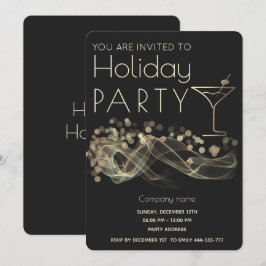 Gold wavy bokeh cocktail corporate Vakantie partij Kaart