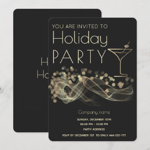 Gold wavy bokeh cocktail corporate Vakantie partij Kaart