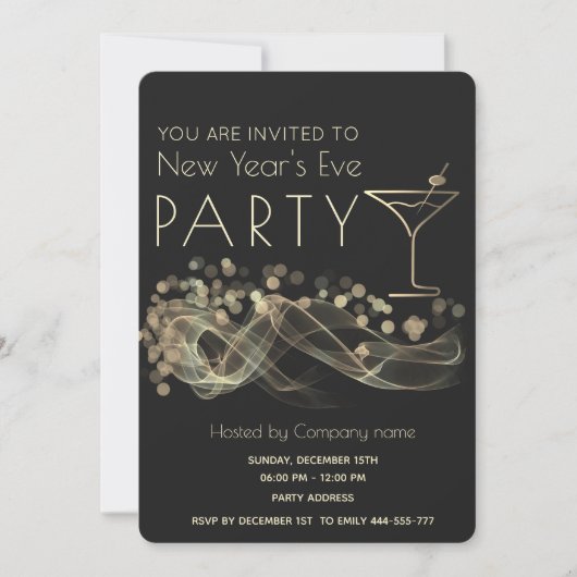 Gold wavy bokeh cocktail Oud en Nieuw Kaart (Voorkant)