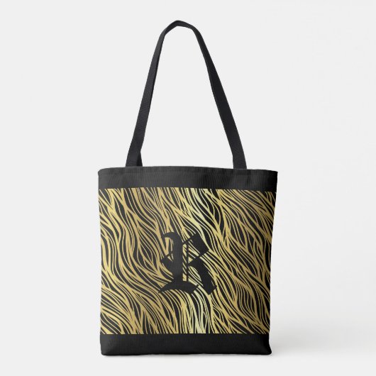 Gold Wavy Fibre Design over elke kleur met monogra Tote Bag (Achterkant)