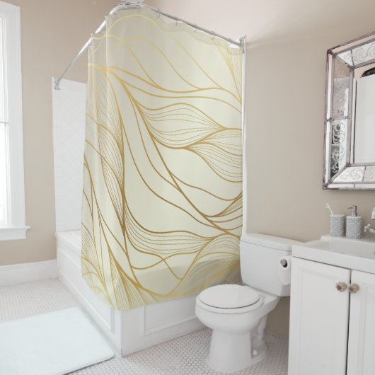 Gold wavy pattern. Luxurious golden linear ornamen Douchegordijn (In situ)