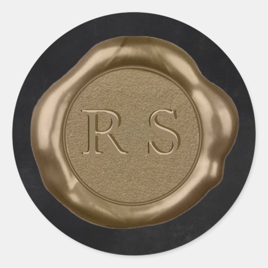 Gold Wax seal Sticker monogram op houtskool zwart, (Voorkant)