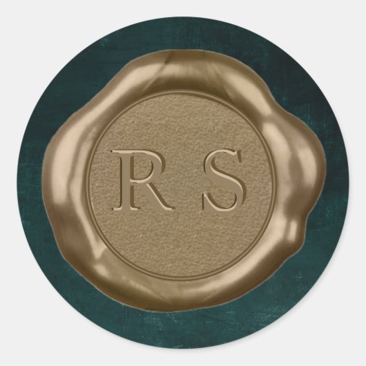Gold Wax seal Sticker monogram op smaragdgroen, (Voorkant)