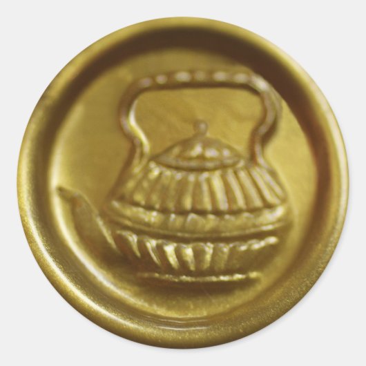 Gold Wax Teapot Seal Ronde Sticker (Voorkant)