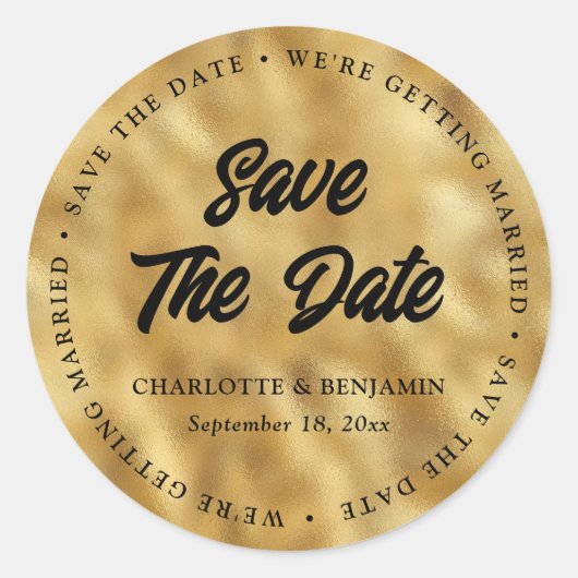 Gold we worden getrouwd met Save the Date Ronde Sticker (Voorkant)