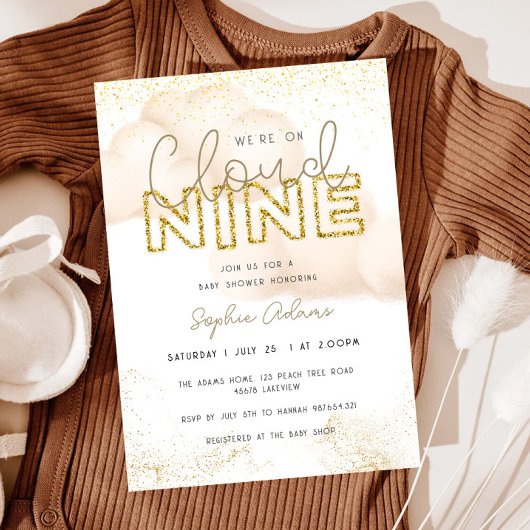 Gold We zijn op Cloud Nine Neutral Baby shower Kaart
