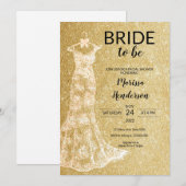 Gold Weddenjurk Bridal Shower Uitnodiging (Voorkant / Achterkant)