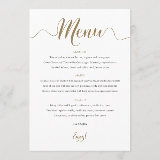 Gold Weddenmenu-tabelkaart Menu (Achterkant)