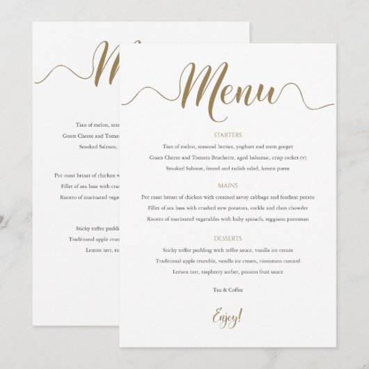 Gold Weddenmenu-tabelkaart Menu (Voorkant / Achterkant)