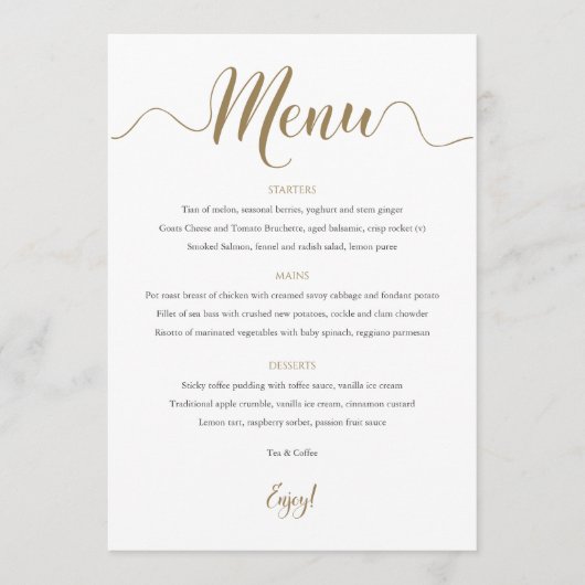 Gold Weddenmenu-tabelkaart Menu (Voorkant)