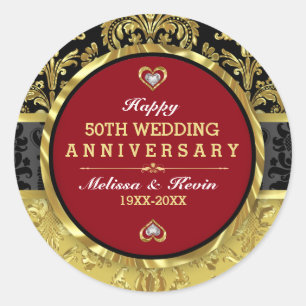 Gold Weddenschap Jubileum Black Gold & Red Ronde Sticker
