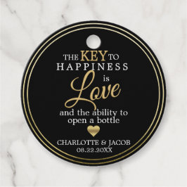 GOLD Weddenschap sleutel tot geluk is de open fles Bedankjes Labels