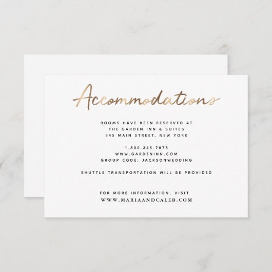 Gold Wedding Accommodaties Details Kaart (Voorkant / Achterkant)