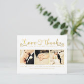 Gold Wedding Bedankt Script Typografie Foto Briefkaart (Staand voorkant)