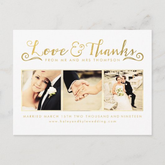 Gold Wedding Bedankt Script Typografie Foto Briefkaart (Voorkant)