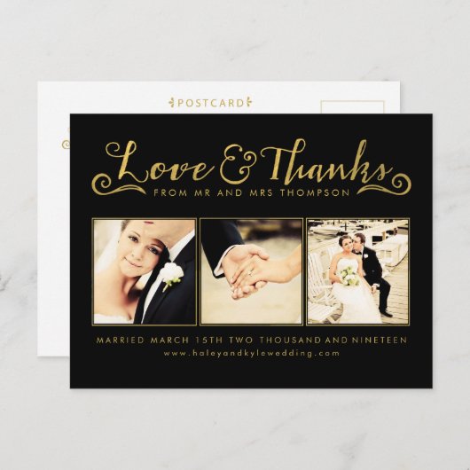 Gold Wedding Bedankt Script Typografie Foto Briefkaart (Voorkant / Achterkant)