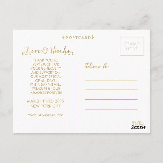 Gold Wedding Bedankt Script Typografie Foto Briefkaart (Achterkant)
