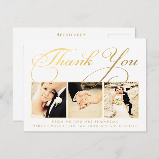 Gold Wedding Bedankt Script Typografie Foto Briefkaart (Voorkant / Achterkant)