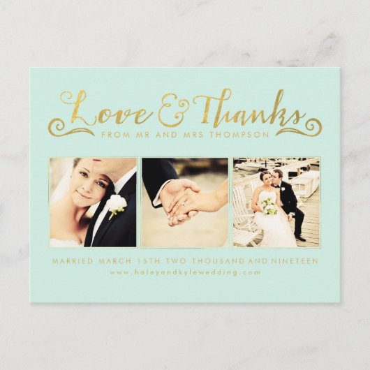 Gold Wedding Bedankt Script Typografie Foto Briefkaart (Voorkant)