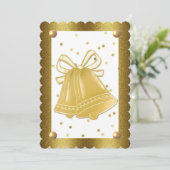 Gold Wedding Bells Scalloped Elegant Kaart (Staand voorkant)
