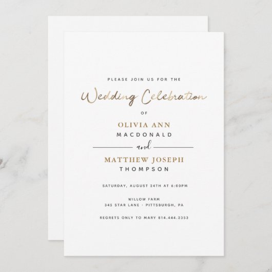 Gold Wedding Celebration Reception-uitnodiging Kaart (Voorkant / Achterkant)