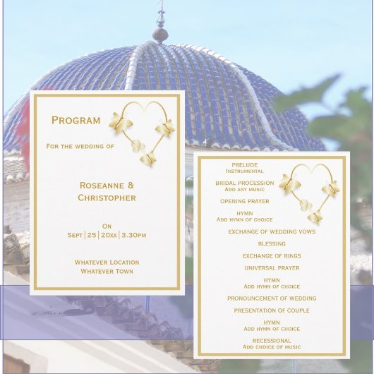Gold Wedding Church Programma Vlinders Hart Programmakaart