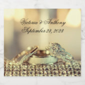 Gold Wedding Elegant Name Date Script Sparkling Wijnetiket (Enkel label)