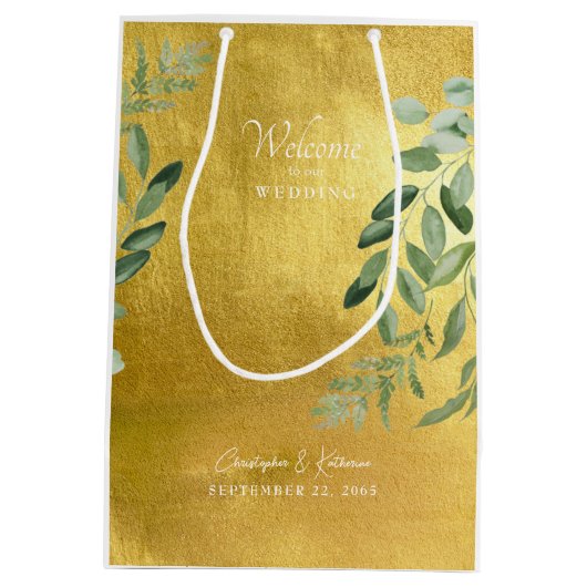 Gold Wedding Favor Welcome Foliage Medium Cadeauzakje (Achterkant)