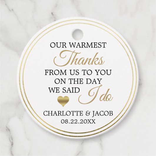 GOLD Wedding Heart Warmste Bedankt | Dank u wel Bedankjes Labels (Voorkant)