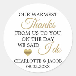 GOLD Wedding Heart Warmste Bedankt | Dank u wel Ronde Sticker