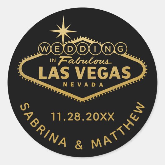 Gold Wedding in Vegas Sign Favor Label (Voorkant)