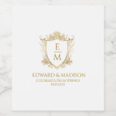 Gold Wedding Initialen & Wedding Floral Crest Wine Wijn Etiket (Enkel label)