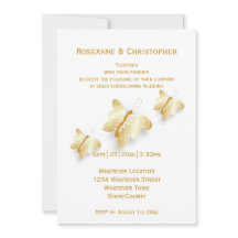 Gold Wedding Invitation Butterflies Design