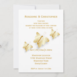 Gold Wedding Invitation Butterflies Design Kaart