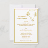 Gold Wedding Invitation Butterflies Heart Design Kaart (Voorkant)