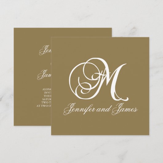Gold Wedding Invitation Monogram M Sjabloon Kaart (Voorkant / Achterkant)