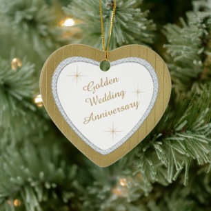 Gold Wedding Jubileum Faux Diamond Keepslag Keramisch Ornament