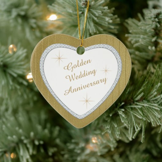 Gold Wedding Jubileum Faux Diamond Keepslag Keramisch Ornament (Boom)