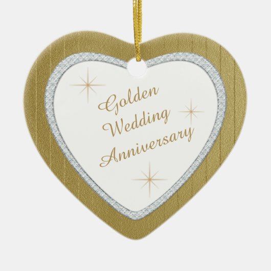 Gold Wedding Jubileum Faux Diamond Keepslag Keramisch Ornament (Voorkant)