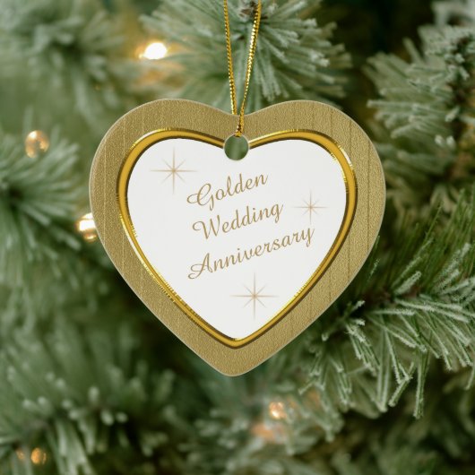Gold Wedding Jubileum Heart Keepomwille Keramisch Ornament (Boom)
