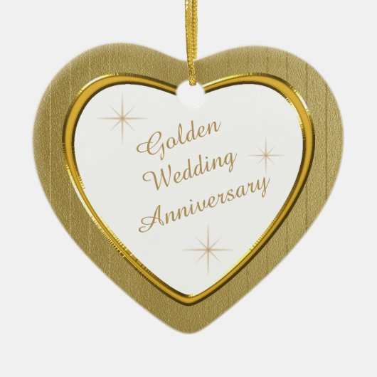 Gold Wedding Jubileum Heart Keepomwille Keramisch Ornament (Voorkant)