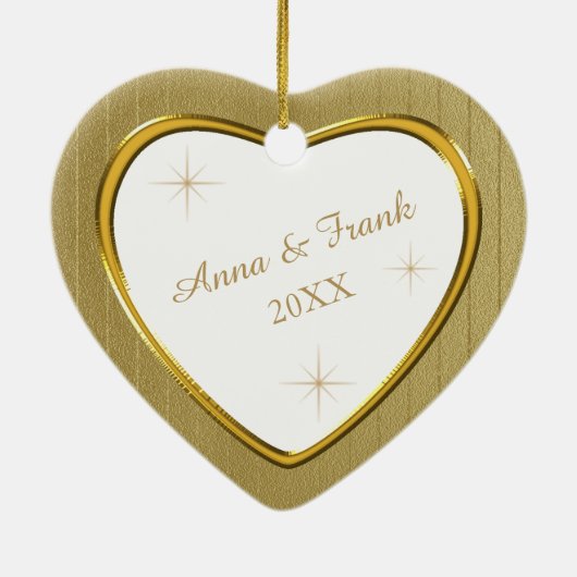 Gold Wedding Jubileum Heart Keepomwille Keramisch Ornament (Achterkant)