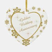 Gold Wedding Jubileum Snowflake Keepslag Keramisch Ornament (Voorkant)
