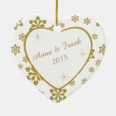 Gold Wedding Jubileum Snowflake Keepslag Keramisch Ornament (Achterkant)