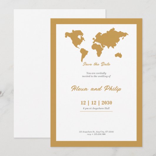 Gold Wedding-kaart Kaart (Voorkant / Achterkant)